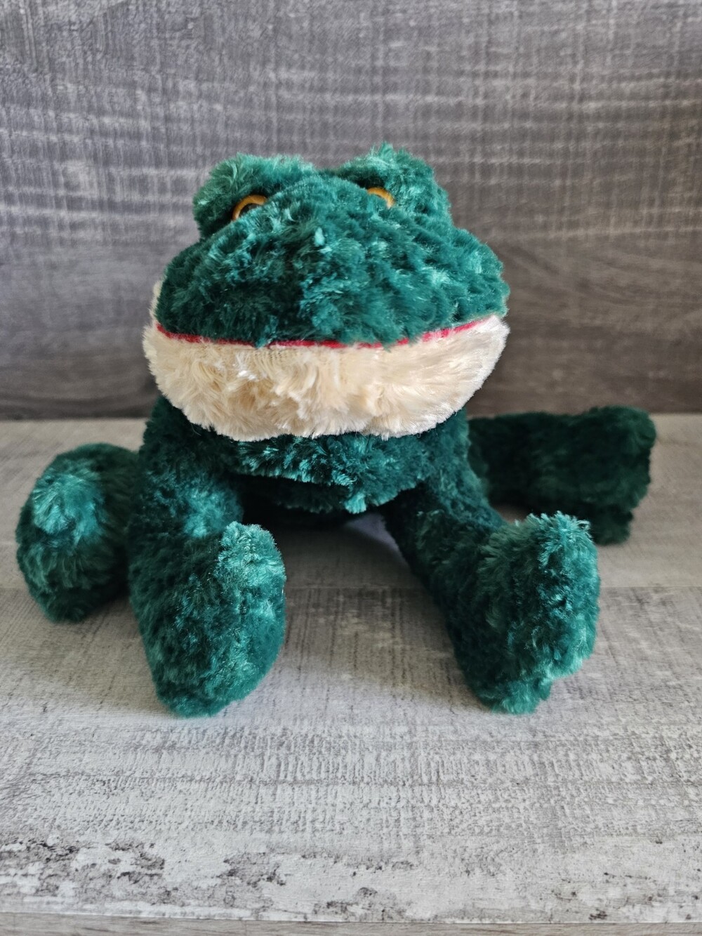 Russ Berrie Green Frog Friggles Plush Beanie Animal 9" Lays Flat Velvet Texture